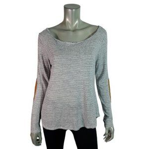 Sundance Top Size M 100% Linen Elbow Patches Stretch Striped Pullover Multicolor